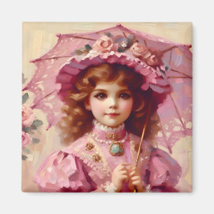 Aimant ~ Fille Vintage attirante ~ Parasol ~