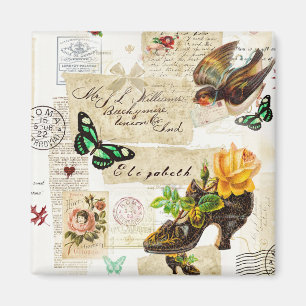 Aimant Fille Vintage Ephemera Fashion Collage Avec Nom