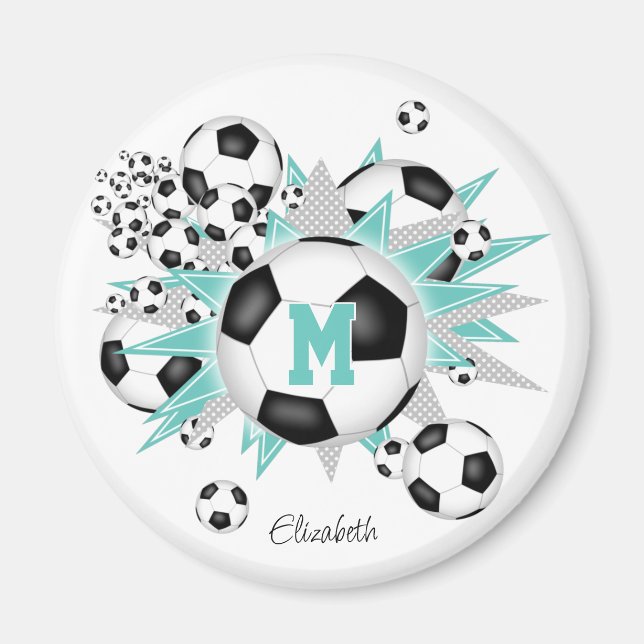 Aimant filles balle de football personnalisées étoiles tu (Devant)