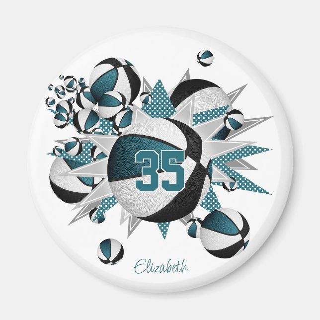 Aimant filles cadeaux de sport turquoise noir basketball  (Devant)