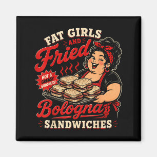 Aimant Filles Grosses Drôles Et Sandwichs De Bologna Frit