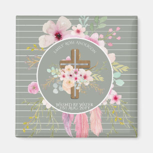 Aimant Filles personnalisées BAPTISM - Sage Croix Florale