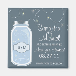 Aimant Fireflies & Mason Jar Vintage Enregistrer la date