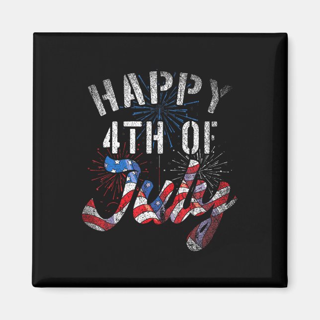 Aimant Fireworks Happy 4 juillet Us Drapeau Américain 4th (Devant)