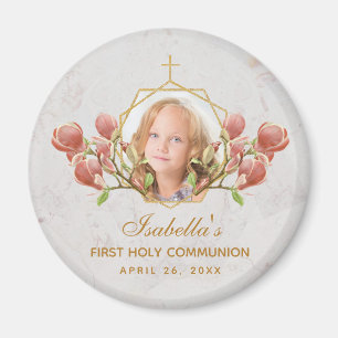 Aimant First Communion Girl Photo Floral Pink Magnolia 