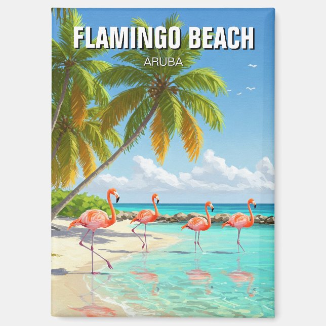 Aimant Flamant rose Beach à Aruba Travel (Recto)