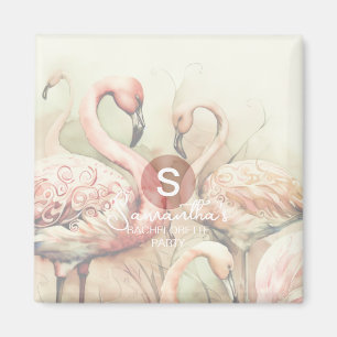 Aimant Flamant rose chic élégant Monogramme personnalisé