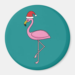 Aimant Flamant rose de Noël avec Santa Hat
