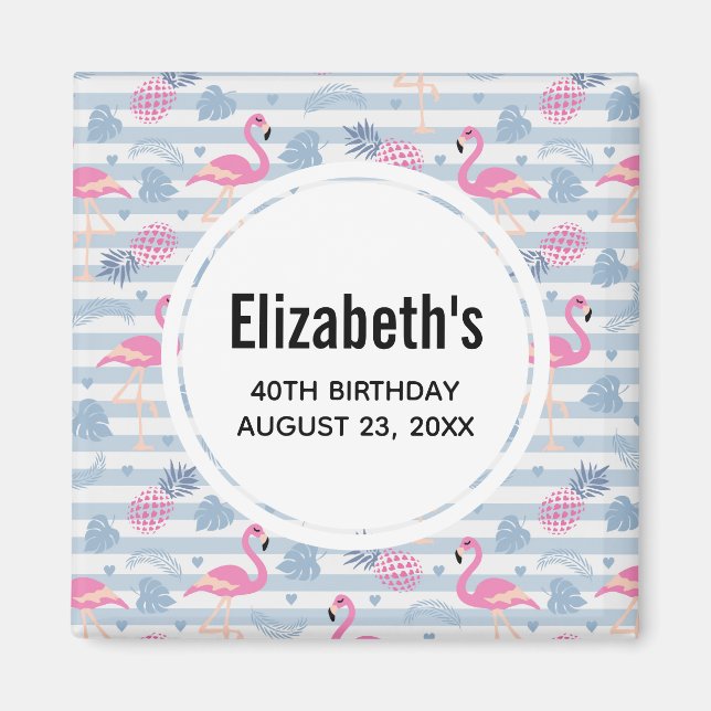 Aimant Flamant rose et ananas Motif Enregistrer la date (Devant)