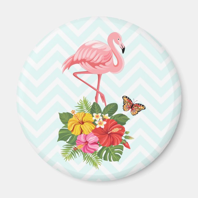 Aimant Flamant rose rose & Hibiscus Tropical Fancy (Devant)