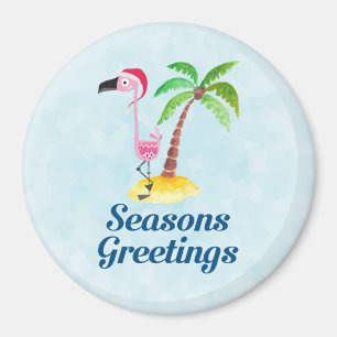 Aimant Flamant rose rose Joyeuses Fêtes à Santa Hat