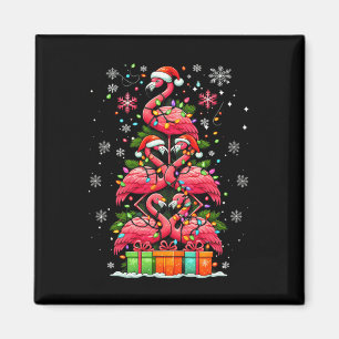 Aimant Flamant rose Santa Chapeau Noël Lumières Arbre de 