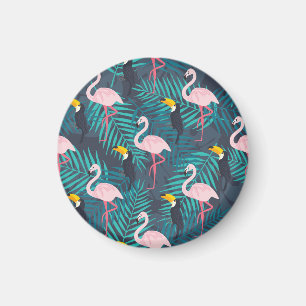 Aimant Flamant rose, toucan : motif de feuilles tropicale