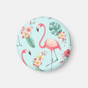 Aimant Flamants roses Fleurs tropicales Motif aquarelle