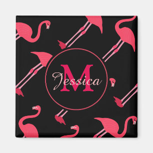 Aimant Flamants roses roses sur noir