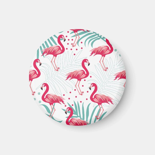 Aimant Flamingo tropical et feuille, motif d'été. (Devant)