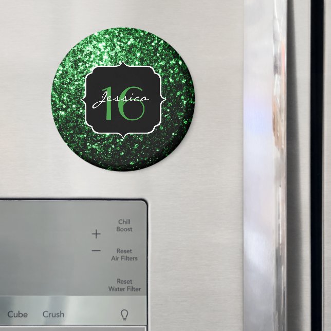 Aimant Flamme de parties scintillant vert foncé brille do (In situ (réfrigérateur))