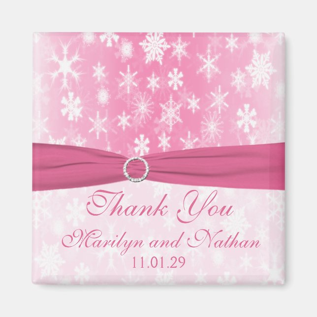 Aimant Flammes de neige rose et blanc Mariage Favor Magne (Devant)