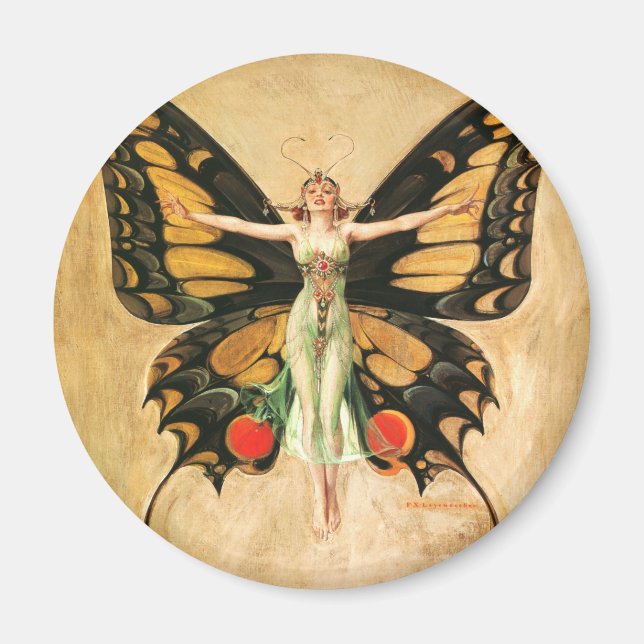 Aimant Flapper Butterfly Flying Woman Illustration (Devant)