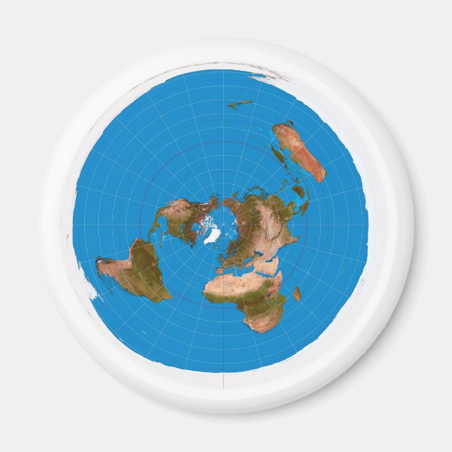 Aimant Flat Earth Map - Azimuthal Equidistant Projection (Devant)