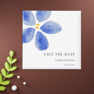 Aimant Fleur Aquarelle Bleu Enregistrer La Date Mariage