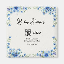 Fleur aquarelle bleue bébé shower scan QR RSVP pa