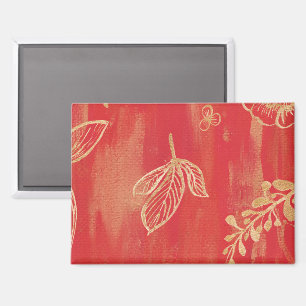 Aimant Fleur aquarelle or rouge