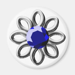 Aimant Fleur argentée en pierre bleue