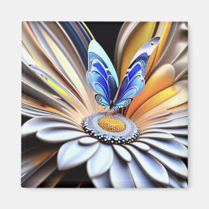Aimant Fleur colorée 3D et Papillon