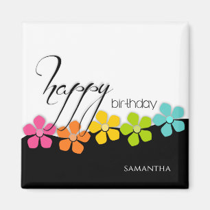 Aimant Fleur colorée Noir et blanc Calligraphie d'anniver