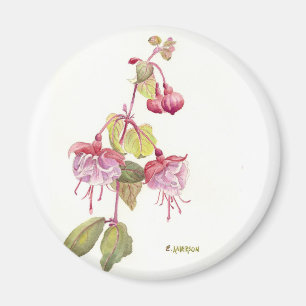Aimant Fleur d'aquarelle Fushia rouge et rose