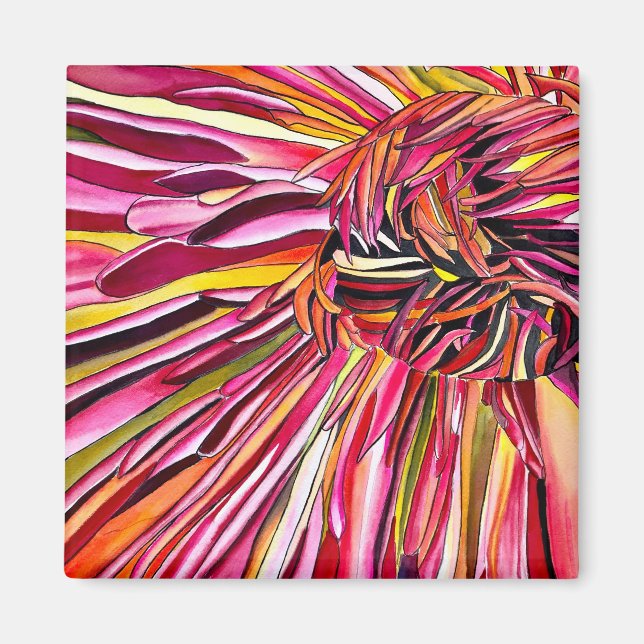 Aimant Fleur d'art aquarelle chrysanthème (Devant)