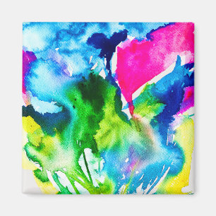 Aimant Fleur de cyclamen rose Aquarelle abstraite