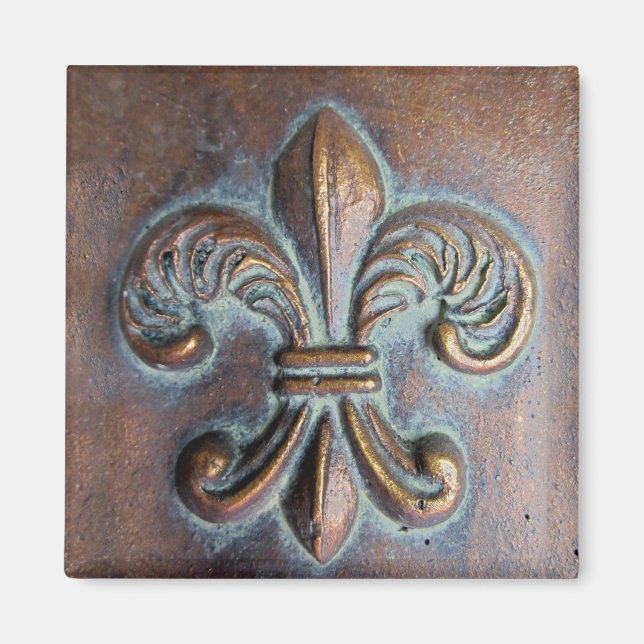 Aimant Fleur De Lis, Revêtement De Cuivre Vieilli Imprimé (Devant)