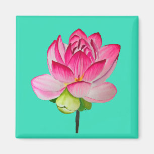 Aimant Fleur de lotus d'art fin en aquarelle rose