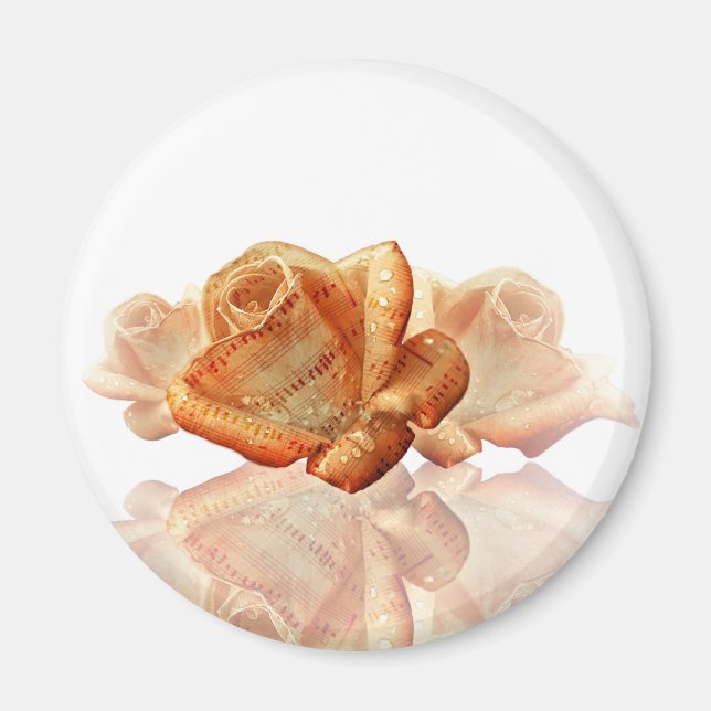 Aimant Fleur de Rose corail avec Partition (Devant)