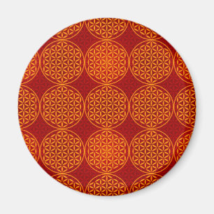 Aimant Fleur de vie - motif de timbre - orange rouge