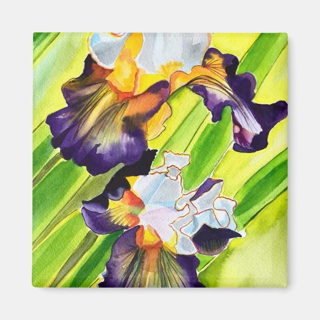 Aimant Fleur d'iris floral aquarelle (Devant)