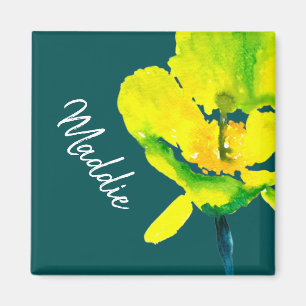 Aimant Fleur floue abstraite aquarelle jaune