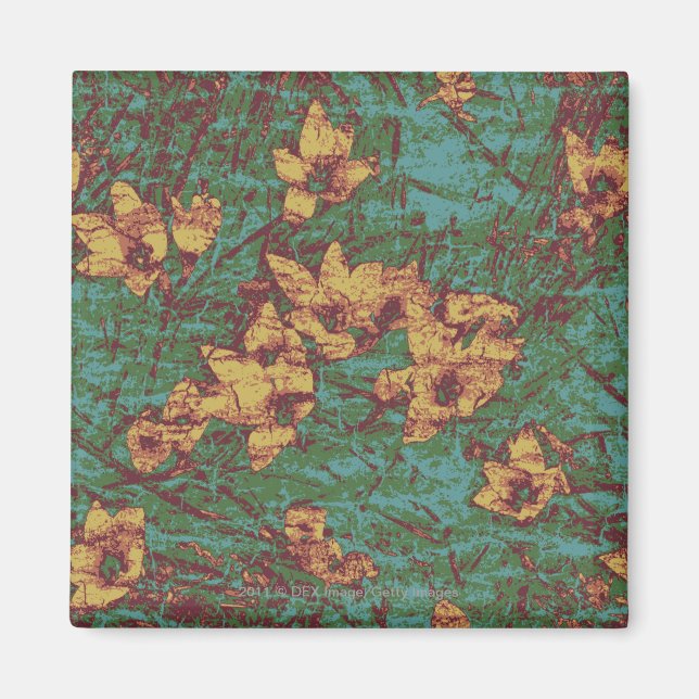 Aimant Fleur jaune contre camouflage feuille motif 2 (Devant)