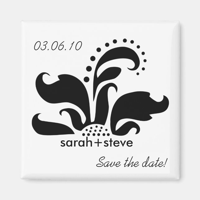Aimant Fleur noire Damas Enregistrer la date (Devant)