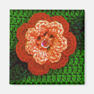 Aimant Fleur orange avec Crochet Feuille verte Imprimer s
