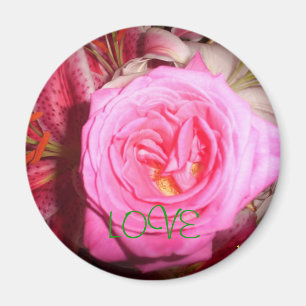 Aimant fleur rose, AMOUR