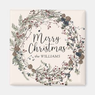 Aimant Fleur sauvage moderne Wreath Script Famille de Noë