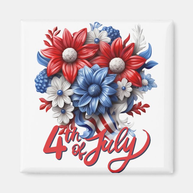 Aimant Fleurs 4 juillet en bleu blanc et bleu patriotique (Devant)