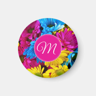 Aimant Fleurs à monogramme en couleurs fluorescentes