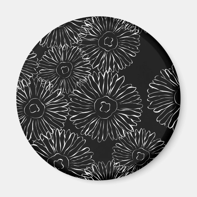 Aimant Fleurs abstraites de printemps noir et blanc (Devant)