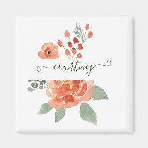 Aimant Fleurs aquarelle orange personnalisées