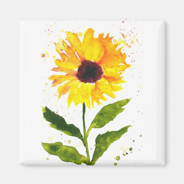 Aimant Fleurs aquarelles jaune tournesol aquarelle (Devant)
