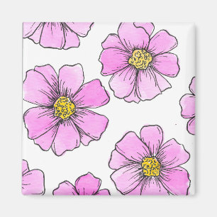 Aimant Fleurs aquarelles roses et fantaisie